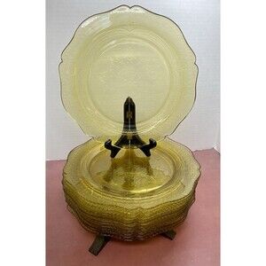 12 - Federal Amber Yellow Depression Glass Patrician Spoke 11" Dinner Plate READ